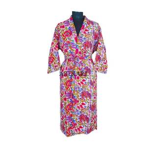 Handmade Elegant Summer Kantha Night Gown Floral Print Japanese <b>Kimono</b> Bohemian Multi-Colored Tie Casual - Product Image 1
