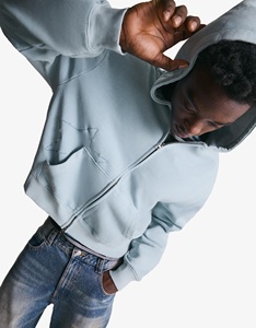 Personalizado de alta calidad sudaderas con capucha de los hombres parche de socorro de trabajo orgánico azul cielo <span class=keywords><strong>Color</strong></span> de lana cremallera 100% algodón Sudadera con capucha para los hombres - Product Image 3