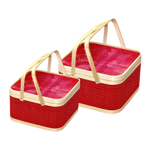 Cesta de Regalo de BAMBÚ Más Vendida con Tapa y 2 Asas, Color Personalizado Disponible, Artesanía de Mimbre, Solución de Empaque de Regalos al por Mayor - Product Image 1