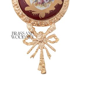 Elegant golden brass vintage <b>decorative</b> wall hanging frame set with floral artwork ornate burgundy accent classic <b>home</b> <b>decor</b> - Product Image 5