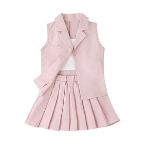 Clothing Set For Kid Girl 4-7 Years old sleeveless top Short shirt with vest fashion Korean skirt suit