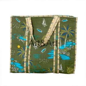 Bolsa de Mano de Algodón Acolchada con Estampado de Bloques, Estilo Bohemio, Hecha a Mano, para Viaje, Bolso de Hombro Grande con Estampado Floral, Regalo para Damas de Honor, Estilo Vintage - Product Image 1