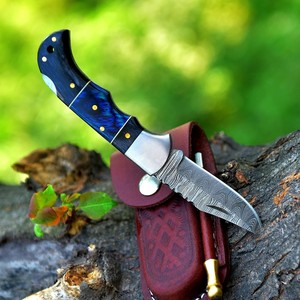 Cuchillo de bolsillo de supervivencia de acero de Damasco hecho a mano con mango de madera para uso industrial y caza, regalo OEM personalizable para marido - Product Image 6