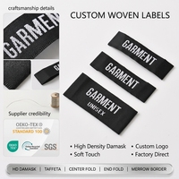 Étiquettes de col personnalisées en damassé noir, étiquettes tissées personnalisées à pli final, étiquettes de nom et de logo à coudre sur les cols de vêtements