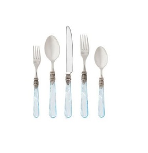 Ensemble de couverts en argent à manche en plastique acrylique bleu de luxe Style antique et rétro couteau à dîner médiéval fourchette cuillère ensembles pour mariage - Product Image 2