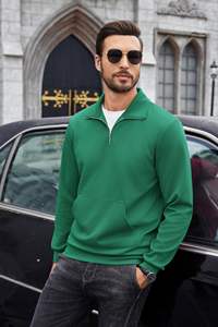 <b>Men's</b> <b>Half</b> <b>Zip</b> Quarter <b>Zip</b> Pullover Long Sleeve Winter Casual Fleece 100% Cotton Regular Fit Hooded Pocket <b>Sweatshirt</b> - Product Image 2