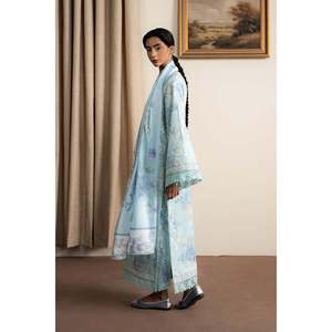 Ensemble chemise brodée et dupatta en soie satinée imprimée avec pantalon en tissu lawn imprimé AYZEL-BIC-043 - Product Image 3