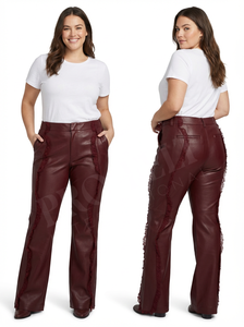 Pantalon en cuir léger à lacets pour femmes, taille mi-haute, jambe droite, style élégant, confortable, pantalon en cuir - Product Image 6