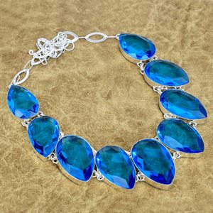 Pendentif en topaze bleue de Londres facetté, argent sterling 925, coupe en goutte d'eau, chaîne ajustable faite à la main, cadeau de bijoux pour enfants - Product Image 5