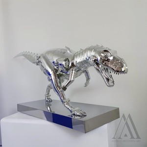 Arte de <span class=keywords><strong>dinosaurio</strong></span> robótico personalizado estatua decorativa creativa Centro de exposición Interior 1,8 M fibra de vidrio cromo T Rex escultura - Product Image 4