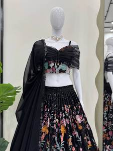 Fancy Faux Georgette Lehenga Choli con bordado de primera calidad y corte elegante diseñado para mujeres fiestas eventos y bodas - Product Image 6