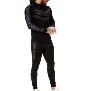Vente en gros Survêtement zippé pour homme Survêtement 2 pièces à capuche Survêtement personnalisé sérigraphie Noir Zip complet pour homme - Product Image 1