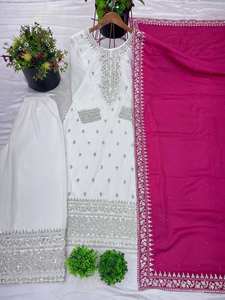 Salwar Kameez blanc de créateur avec dupatta pour femmes, costume Sharara, haut-palazzo, costume indien, costumes pakistanais, costume de l'Aïd - Product Image 5