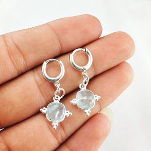 Aquamarine Cushion Shape Gemstone <b>Earring</b> 925 <b>Sterling</b> <b>Silver</b> Birthstone <b>Hoop</b> Gold Plated Christmas Jewelry Gift for Her Wedding - Product Image 4
