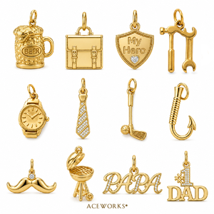 Charmes de papa |   Pendentif en acier inoxydable plaqué or PVD 18K pour <span class=keywords><strong>homme</strong></span>, avec breloques outils, bière, golf, pêche, barbecue, grill, cravate, montre – Cadeau Fête des Pères - Product Image 3