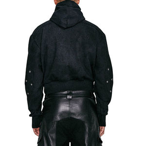 Sudadera con Capucha Corta para Hombre, Estilo Vintage, Lavada, Holgada, con Cierre, Detalles Metálicos y Aberturas, Personalizable y de Alta Calidad - Product Image 3