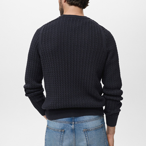 OEM Long <b>Sleeve</b> Crew Neck <b>Cable</b> Knit Men's Sweaters solid black color slim fit Knitted custom embroidered logo Winter Sweater - Product Image 2