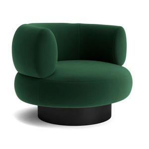 Fauteuil rond moderne avec revêtement en tissu et base en métal pour salon, style contemporain, chaise de détente - Product Image 5