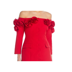 Mini abito tubino rosso Lucy Paris con design a rosetta e spalle scoperte - Product Image 2