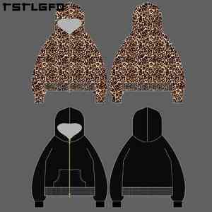 custom Organic Cotton Washed Long Sleeve <b>Leopard</b> <b>Print</b> Zip-Up Reversible Men's <b>Hoodie</b> - Product Image 3