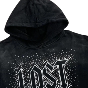 Sweat à capuche noir LOST avec strass, streetwear tendance, graphique élégant, coton chaud, décontracté, automne, pull de créateur, mode masculine - Product Image 4