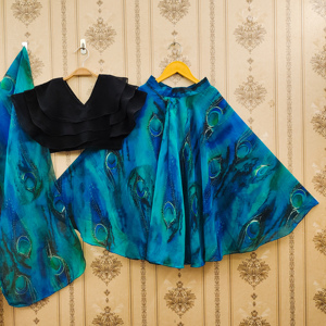 Shoryam Fashion Nouvelle Arrivée Fille Imprimé Paon Ethnique Lehenga Choli Longueur Ras du Sol |   Tendance, Best-seller, Qualité supérieure, Polyester - Product Image 1