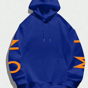 Sweat-shirt pull-over bleu orange lourd pour hommes, veste d'hiver mode italienne avec lettrage Milan pour sweats à capuche formels de tous les jours - Product Image 1