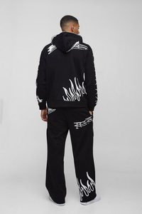 Nouveau design de survêtement délavé à l'acide 100% coton, pantalon évasé avec logo imprimé et sweat à capuche zippé pour hommes, vente en gros - Product Image 5