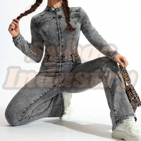 Mameluco de mezclilla Mono de mujer Lavado medio Tallas grandes Vintage Tube Top Jeans Overall Loose Fit Girls Romper