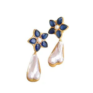 Baroque Pearl Drop Earrings Emas Disepuh Fine Fashion Jewelry Produsen dan Grosir Pemasok Desain Model Perhiasan Trendi