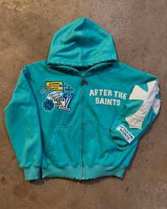 Chándal con cremallera y lavado de ácido con diamantes de imitación personalizado de fabricante para hombre, conjunto de pantalones de chándal acampanados con capucha para invierno - Product Image 4