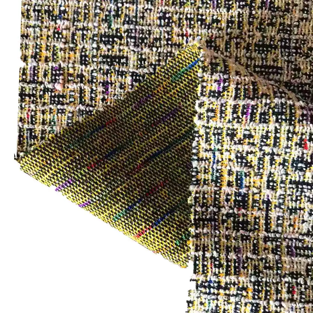 Prix d'usine Texture de luxe Tension Polyester Viscose Acrylique Tricoté Jacquard Tweed Tissu pour vêtement