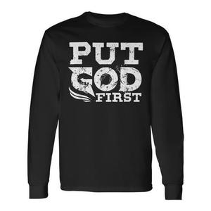 T-shirt à manches longues « Put God First » pour les personnes religieuses fidèles - Product Image 1