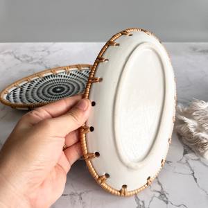 จานเซรามิกทรงวงรีถาดใส่ขนมหวายลายดอกไม้ตะกร้าใส่ผลไม้ถาดเสริฟหวายลายดอกไม้งานสานจากเวียดนาม - Product Image 3