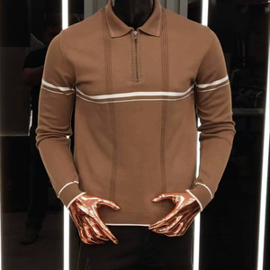 เสื้อสเวตเตอร์ลำลองสำหรับผู้ชายฤดูใบไม้ร่วงคอโปโลแขนยาวมีซิปผ้าขนแกะแคชเมียร์กันความร้อนไม่ยับพิมพ์ลายด้านหน้าผ้าแจ็คการ์ด - Product Image 1