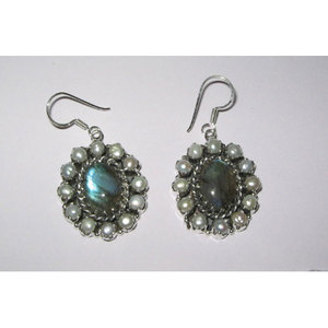 Pendientes de Labradorita Natural y Perla para Mujer en Plata de Ley 925, Colección Shah Gems - Product Image 1