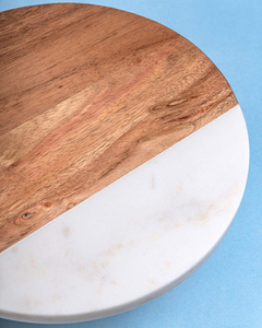Stylish Round Cake <b>Stand</b> with Half-Wood Half-Marble Top Marble Base 28x28x13 cm <b>Microwave</b> & Dishwasher Safe for Serving Display - Product Image 3