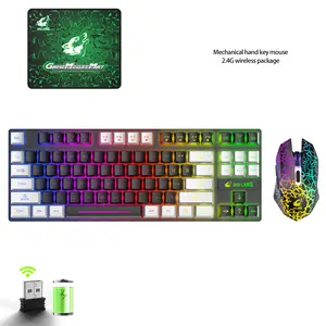 T87 Wireless Keyboard and Mouse Set 87-key Mechanical Sense Keyboard Game Mouse RGB Rechargeable Multimedia PC Computer Keyboard