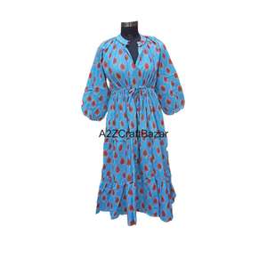 Nouvelle Robe Midi Décontractée Ample Style Vintage pour Femmes et Filles, 100% Coton, Col en V, Imprimé Floral Numérique Façonné à la Main, Respirante, Usage Quotidien - Product Image 2