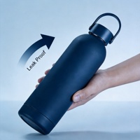 Bouteille étroite avec boucle de transport intégrée, bouteille d'eau à bouchon à vis de 17 oz, gourde de voyage anti-fuite pour l'école