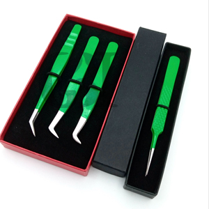 Professionnel Kelly Vert Poudre Revêtement Différents Styles Extension De Cils Pince À Épiler En Acier Inoxydable Diamant Grip Beauté Outils - Product Image 1