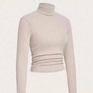 Camiseta de Manga Larga de Punto Delgada con Cuello Alto para Mujer, Otoño e Invierno, con Característica Transpirable, SexyStripe, Ropa Casual - Product Image 1