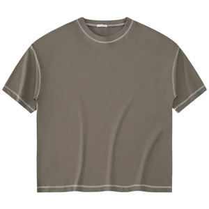 100% algodón contraste puntadas gota hombro camisetas de gran tamaño para hombres boxy fit longitud corta camisas de calidad premium para hombres impresas - Product Image 4