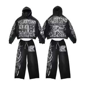 Chándal con estampado lavado ácido para ropa personalizada de estilo acampanado Unisex, traje de sudor desgastado con serigrafía 400GSM - Product Image 6