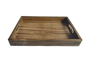 Plateau de service rectangulaire en bois massif, couleur personnalisée, style américain - Product Image 3