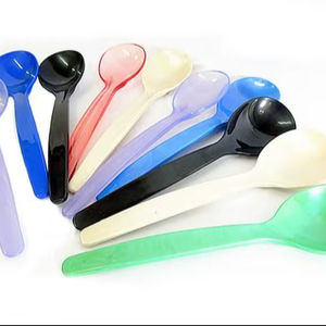 Ensemble cuillère et fourchette à salade en résine marbrée beige, ustensiles en acrylique faits à la main, couverts élégants, vaisselle moderne - Product Image 1