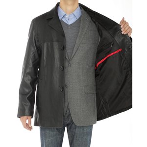 Chaqueta de piel de cordero personalizada para hombre, abrigo negro con 3 botones - Product Image 3