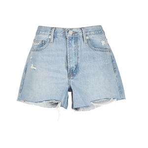 Venta al por mayor de pantalones cortos de mezclilla de ajuste regular con bigotes de mezclilla femenina de fondo crudo transpirable diseño de moda niñas pantalones cortos - Product Image 4