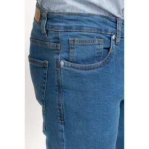 กางเกงยีนส์ทรงสลิมฟิตเอวกลาง ทรงตรงแบบดินสอ สำหรับฤดูหนาว ตกแต่งด้วยกระดุม ย้อมสีสโตนวอช สีเข้ม - Product Image 4