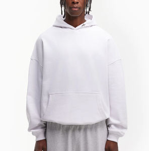 Sweats à capuche en coton épais pour hommes unisexe avec logo personnalisé polaire vierge éponge française épaule tombante sans ficelles design surdimensionné hiver - Product Image 4